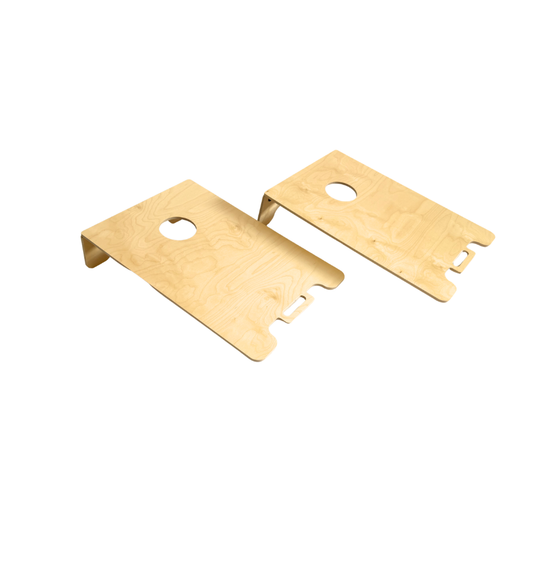 Wood cornhole boards on white background