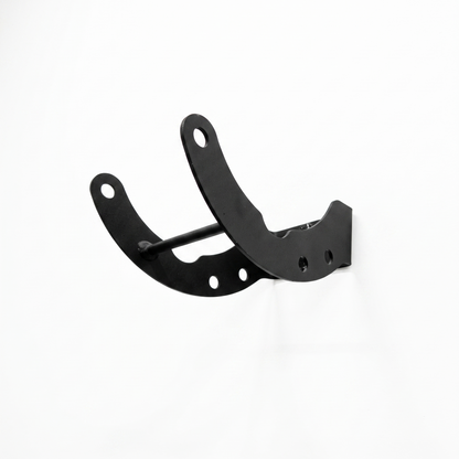 A black metal wall-mounted bracket with curved arms and mounting holes, shown against a plain white background.