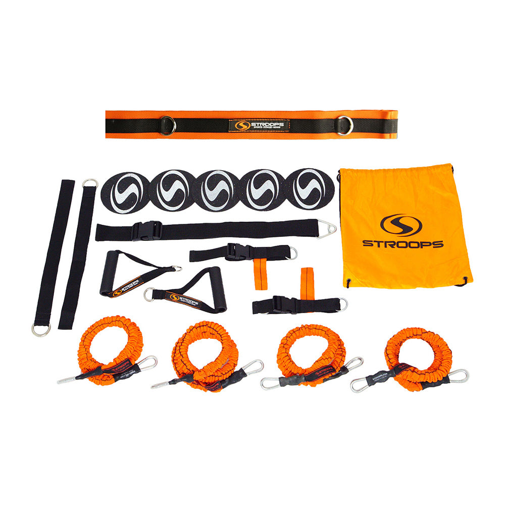 Stroops VITL resistance band training kit - complete kit contents on white background