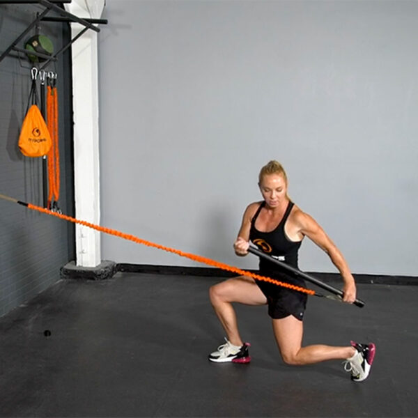 Stroops trainer Danielle doing Resistance 90 reverse lunge single arm pull