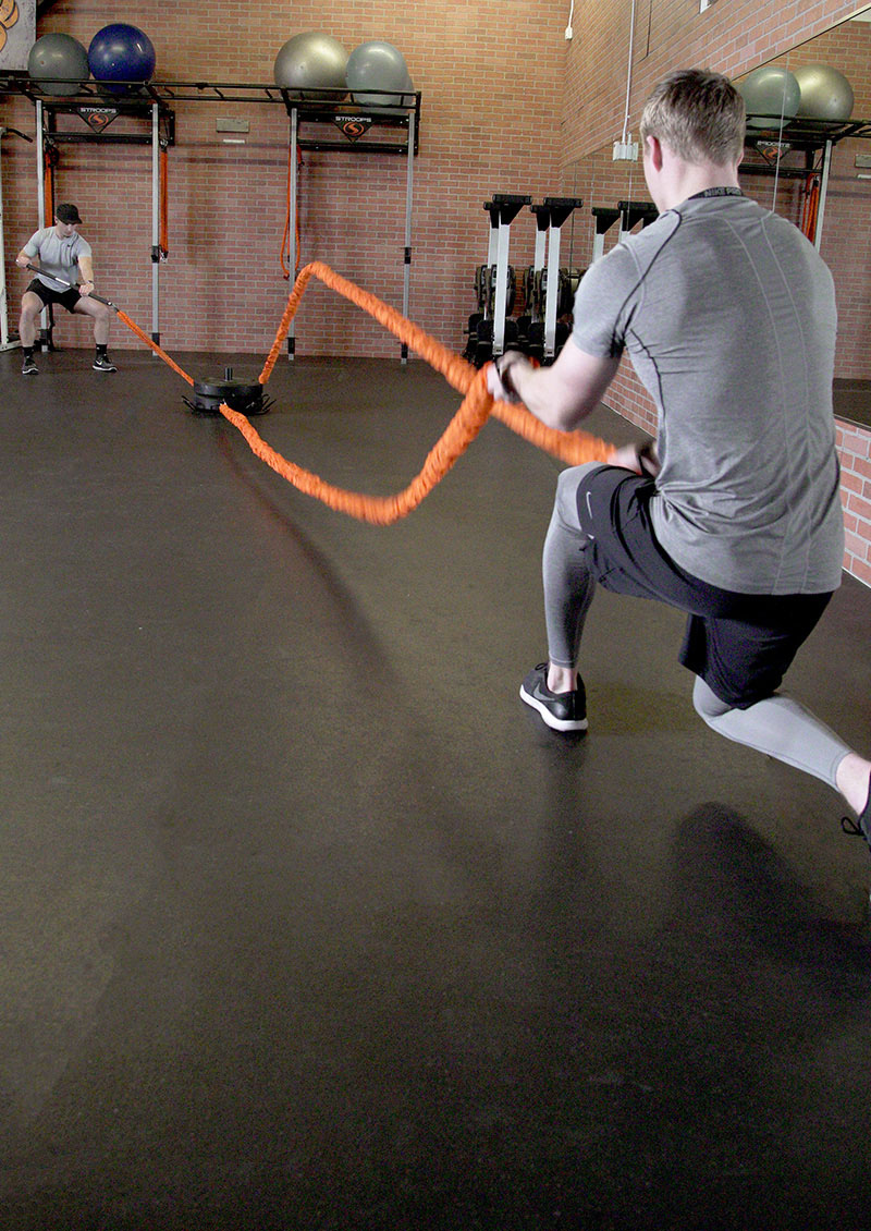 stroops athletes using the portable base to workout