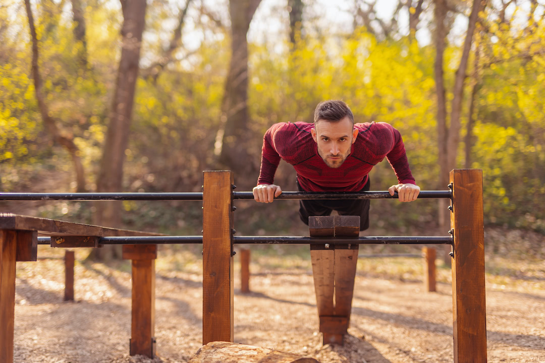 man working out in the fall weather